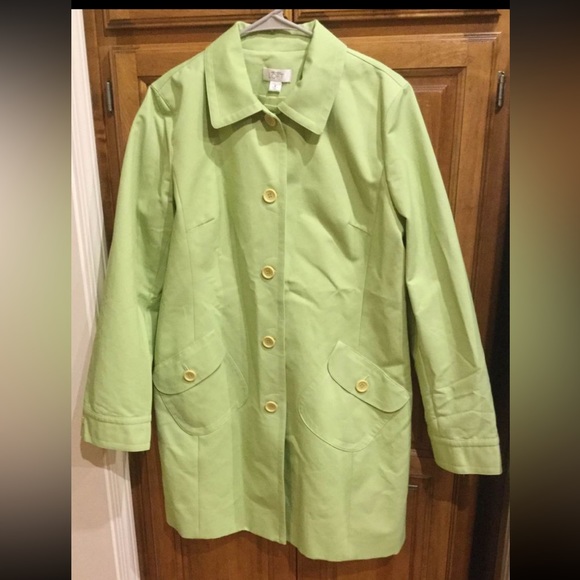 COPY - LOFT ANN TAYLOR Green Rain Spring Trench Coat Women’s Size L - Picture 3 of 14
